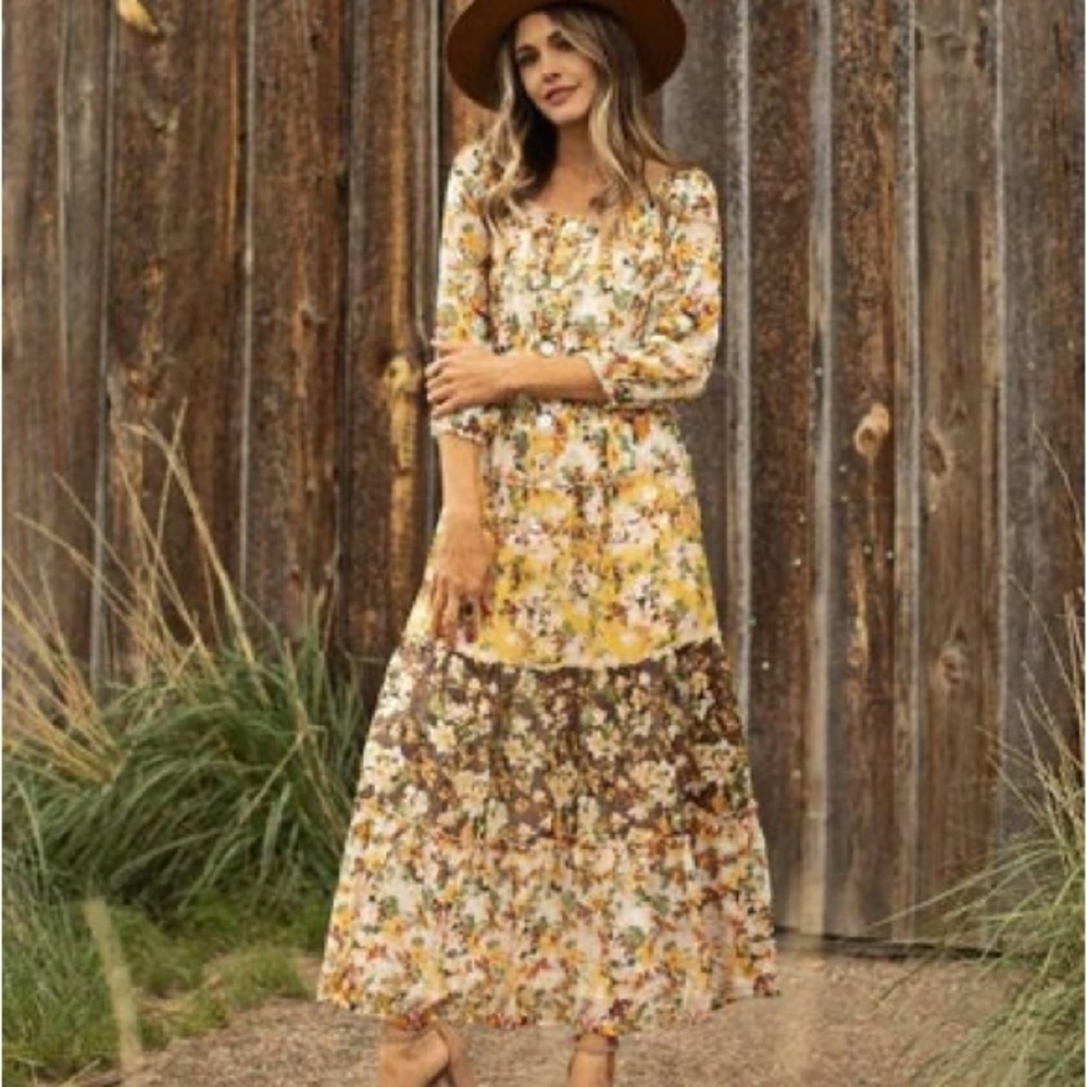 Anthropologie Fig and Flower Chiffon Floral Midi Dress - Picture 2 of 11